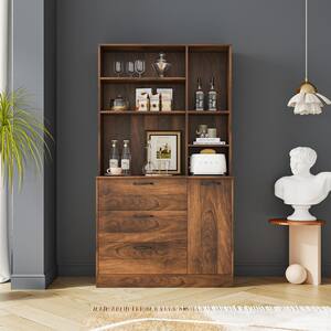 39 in. W x 15.75 in. D x 71 in. H Brown Linen Cabinet with Adjustable Shelf, 3 Drawers and 1 Door