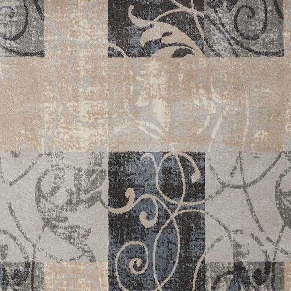 5 ft. x 7 ft. Tan Black and Ivory Floral Vines Non Skid Area Rug