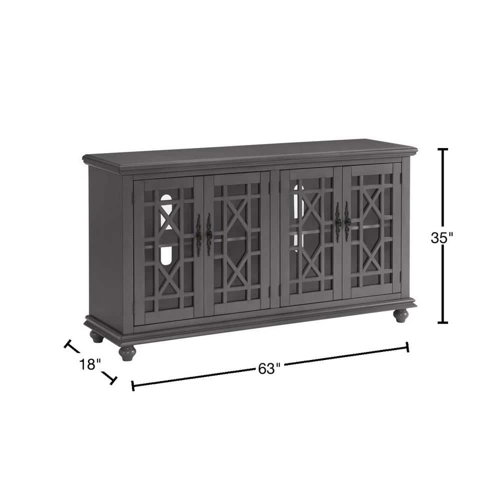 Parisian Gray 63" Transitional TV Stand with Elegant Trellis Glass