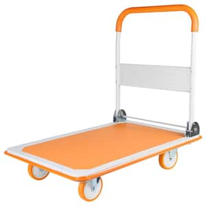 Orange 660 lbs. D-Handle Foldable Platform Hand Truck with 2 360° Wheels and 2-Fixed Wheels