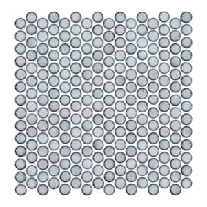 Honoro Bulbi Soho Dark Gray Glossy 11-15/16 in. x 12-1/8 in. Penny Round Smooth Glass Mosaic Wall Tile (10 sq. ft./Case)