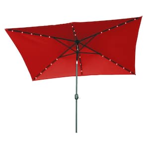 10 ft. x 6.5 ft. Rectangular Solar Powered LED Lighted Patio Umbrella in Red
