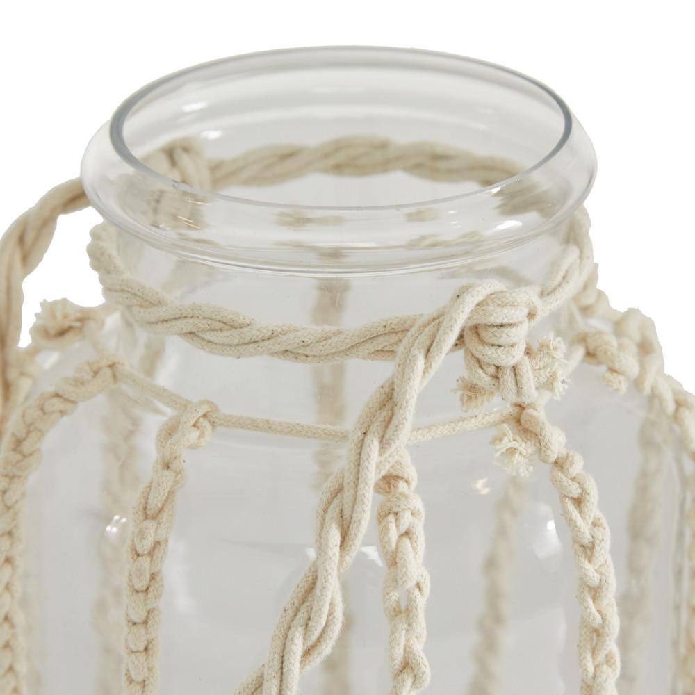 Coastal Charm Wooden Hanging Candle Lantern, 8" Clear Glass