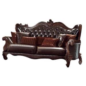 Amelia 93 in. Rolled Arm Faux Leather Rectangle Sofa in Dark Brown