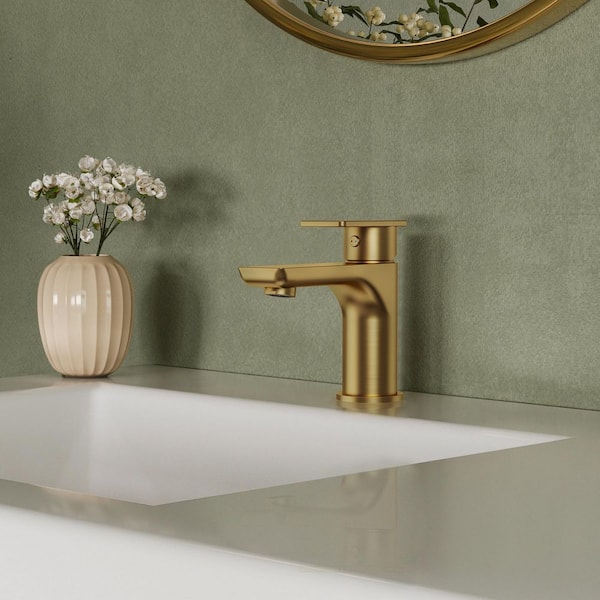 6 in. Faucet Height Single Handle Single Hole Bathroom Faucet 1.2 GPM Spot Resistant in Brushed Gold