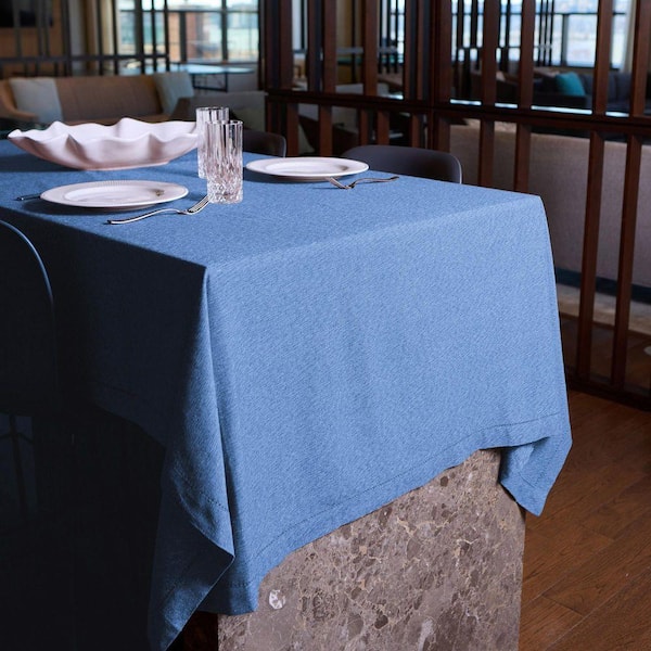 Brittany Hemstitch 70 in. Round Blue Solid Cotton Rich Tablecloth