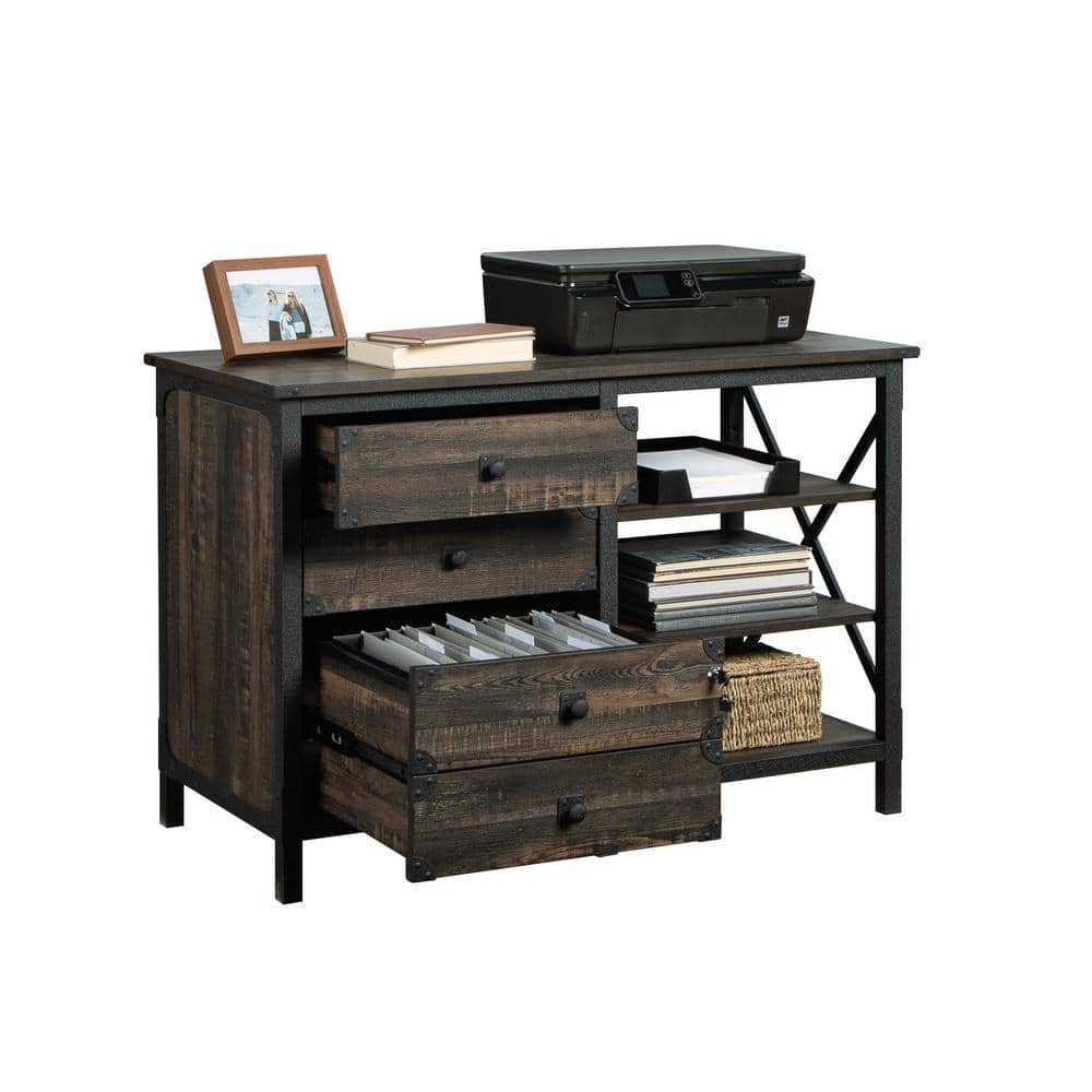 Carbon Oak Industrial 3-Drawer Lockable Filing Credenza