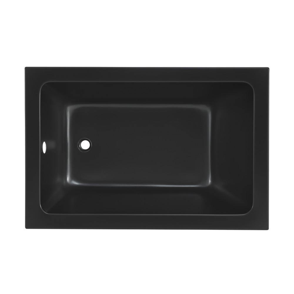 Matte Black Acrylic Drop-In Bathtub with Reversible Drain