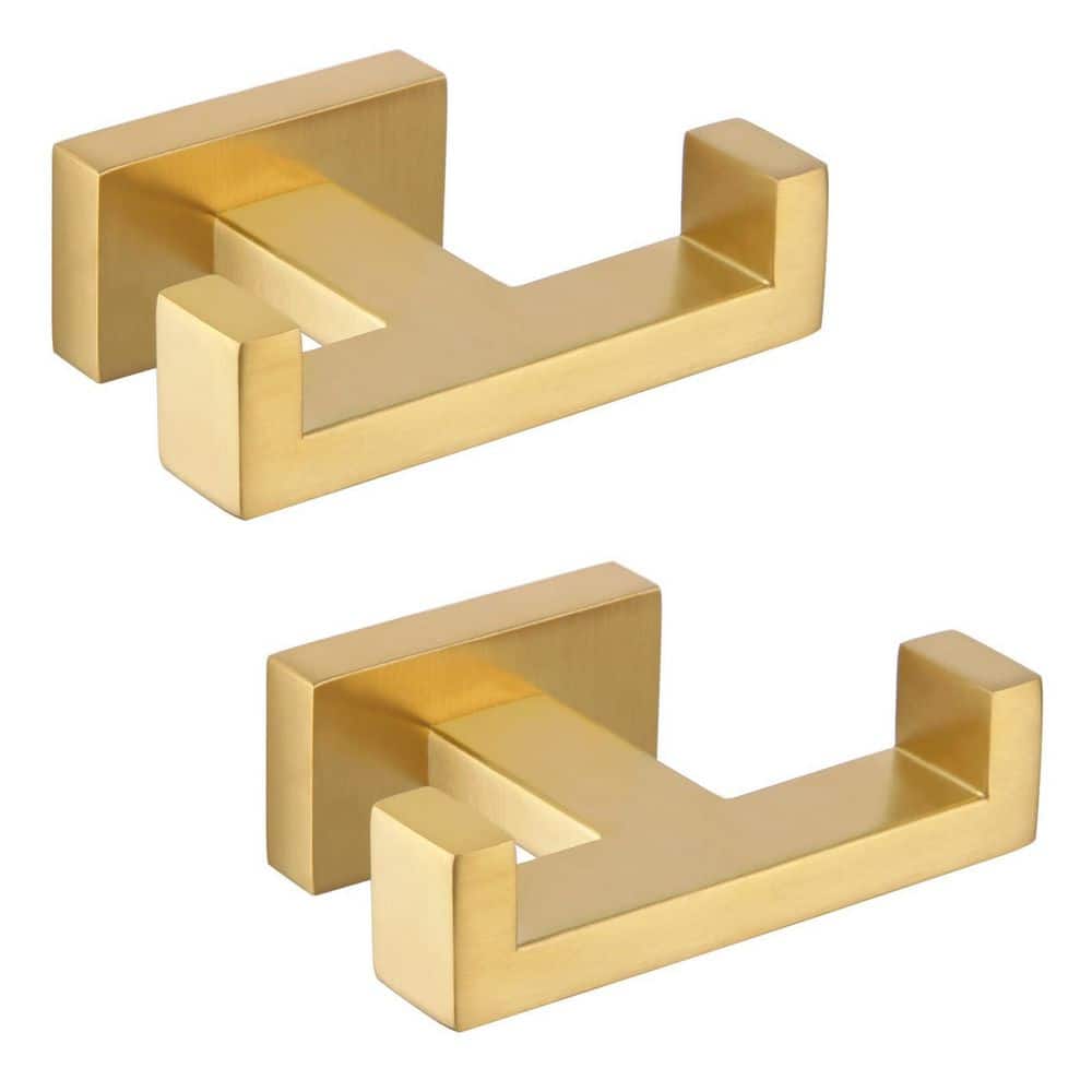 2 Pack Double Bath Towel Hook in Brushed Gold, Stainless Steel Square Dual Coat Holder, Wall Mounted Storage Hanger price history on PriceWatchPro