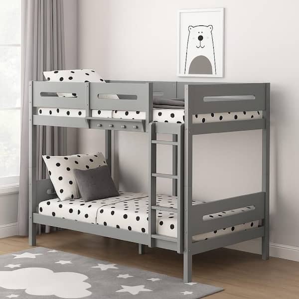 Benjara Asin Gray Twin Adjustable Bunk Bed with Ladders