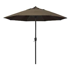 9 ft. Black Aluminum Market Patio Umbrella Auto Tilt in Taupe Sunbrella