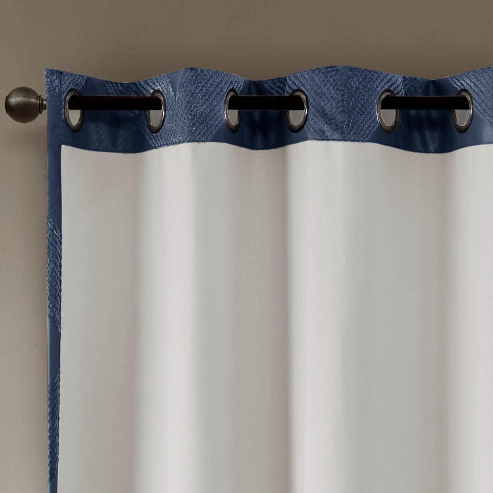 Navy Ogee Knitted Jacquard Blackout Curtain Panel