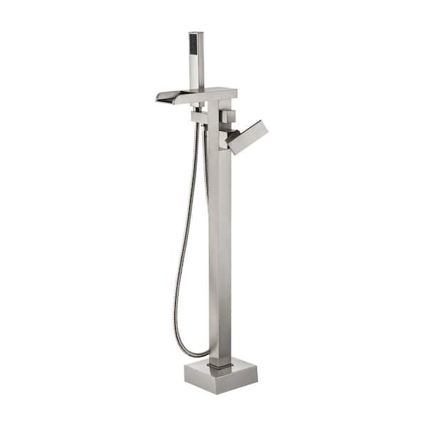 OVE Decors Infinity Single Handle Floor Mount Roman Tub Faucet with Hand Shower in Brushed Nickel