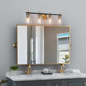Modern Linear Black Vanity Light, 29 in. 4-Light Farmhouse Bathroom Gold Bell Wall Sconce
