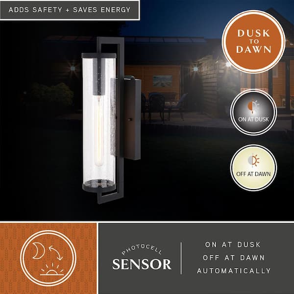 Morgan Park 20-in H 1 Light Black Dusk to Dawn Contemporary Outdoor Wall Lantern Clear Glass