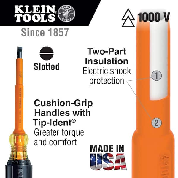 1/8 in. Insulated Cabinet-Tip Flat Head Screwdriver with 4 in. Round Shank- Cushion Grip Handle