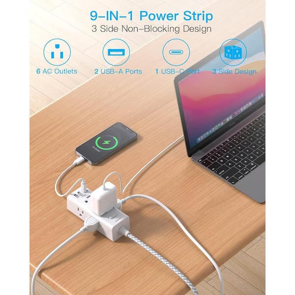 Wall 6-Outlet Extender Surge Protector with 3 USB Charging Ports