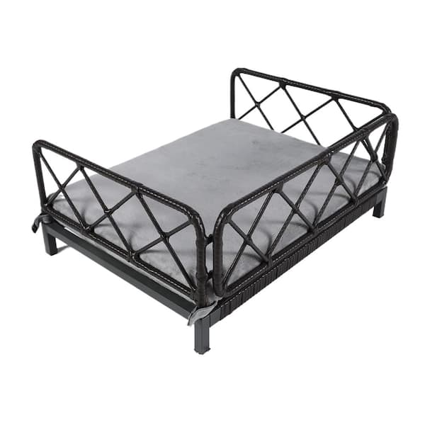 Medium Black Wicker Dog Bed