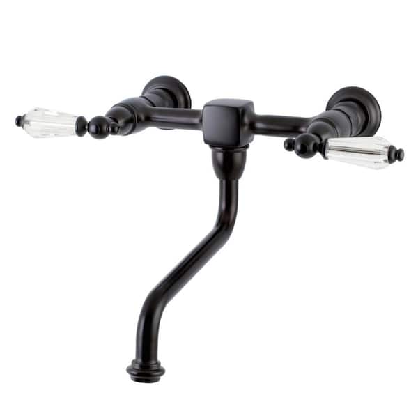 Kingston Brass Crystal 2-Handle Wall Mount Bathroom Faucet in Oil Rubbed Bronze