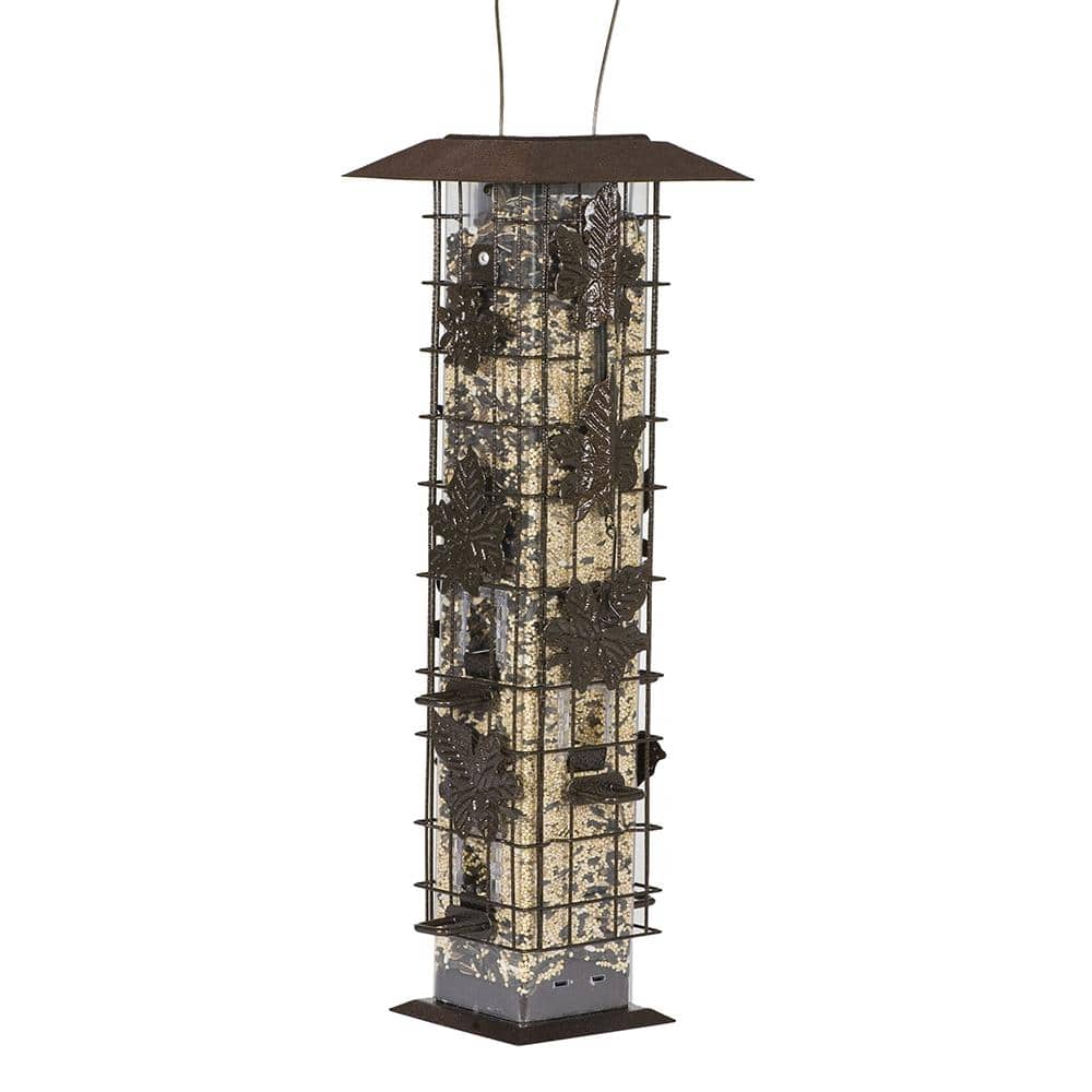 Brown Metal Hanging Squirrel Resistant Tube Bird Feeder