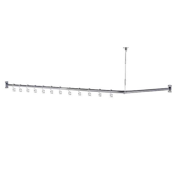 42" W X 78"L Adjustable Bathroom Shower Curtain Rod Stainless Steel L-Shaped Rod w/Hooks Ceiling Support in Chrome