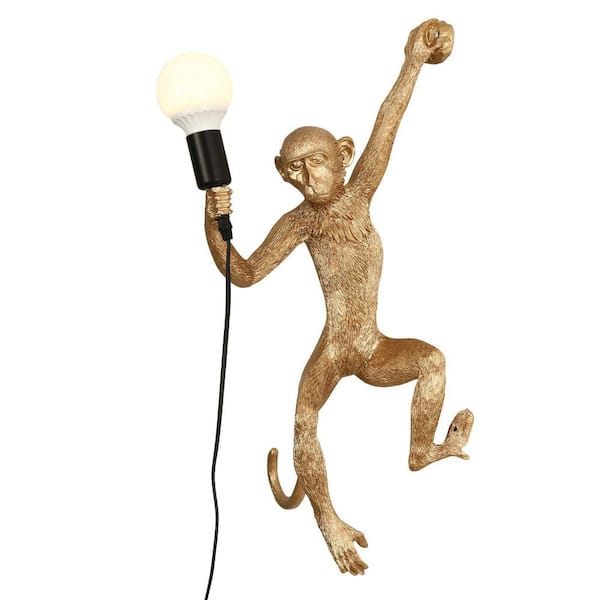 OUKANING 1-Light Gold Vintage Resin Creative Monkey Wall Sconce Decorative Hanging Lamp