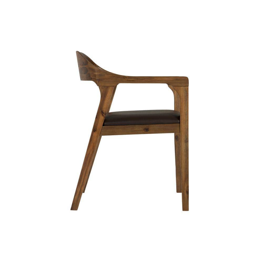 Sleek Brown Faux Leather Upholstered Arm Chair with Curved Back