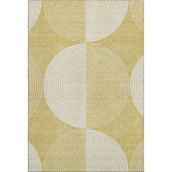 Mayfield Premium Machine Washable Abstract AMF2275 Gold 8 ft. x 10 ft. Area Rug