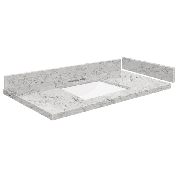 Transolid Silestone 34 in. W x 22.25 in. D Quartz White Rectangular Single Sink Vanity Top in Pietra
