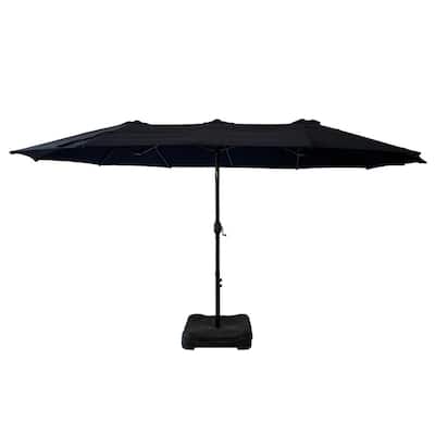 15 ft. x 9 ft. Large Double-Sided Rectangular Outdoor Twin Patio Market Umbrella wIth Blue Canapy and Crank-Burgundy