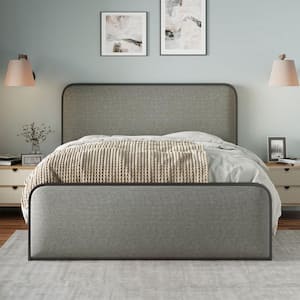 Gray Metal Frame Full Platform Beds with Footboard and Headboard