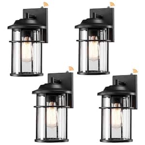 12 in. Matte Black Hardwired Dusk to Dawn Outdoor Wall Lantern Sconce Sensor with Seeded Glass Shade (4-Pack)