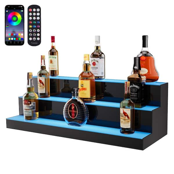 VEVOR 24-Bottles LED Lighted Liquor Bottle Display 30 in. Illuminated Home Bar Shelf 7-Static Colors Acrylic Wine Rack