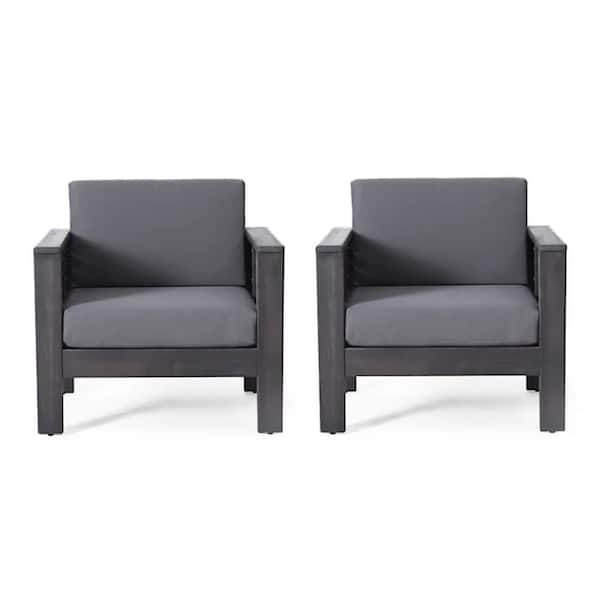 2-Piece Grey Acacia Wood Outdoor Lounge Chair with 5 in. Thickness Grey Cushion