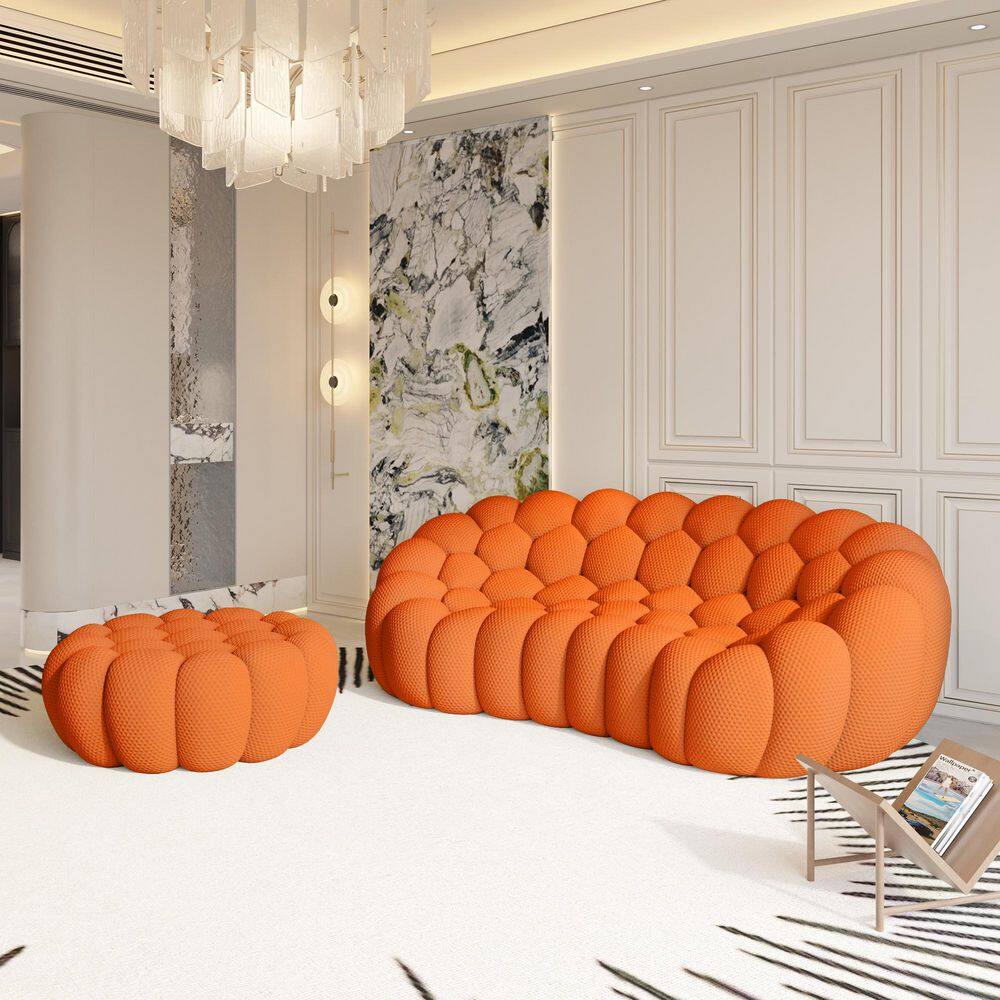 98.43 in. W Slope Arm Soft Upholstered 2-Piece 3D Textured Knit Fabric Extra-Deep Modular Sofa in Orange price history on PriceWatchPro