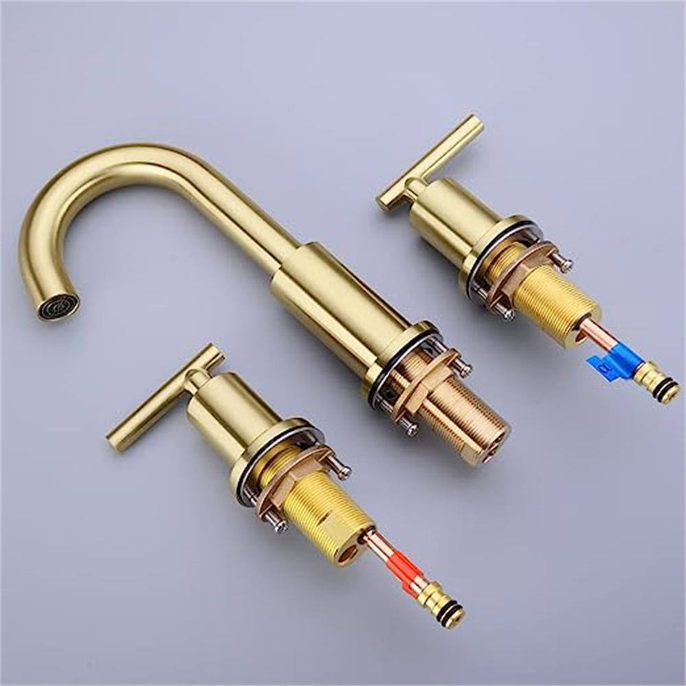 Brushed Gold Brass 2-Handle Widespread Bathroom Faucet Set