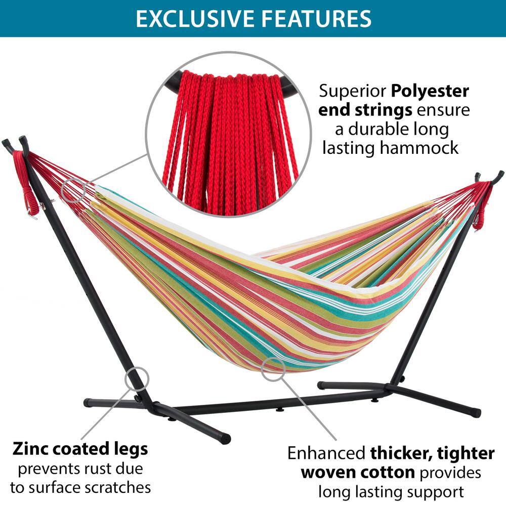 Colorful Striped Cotton Hammock Bed with Black Metal Stand