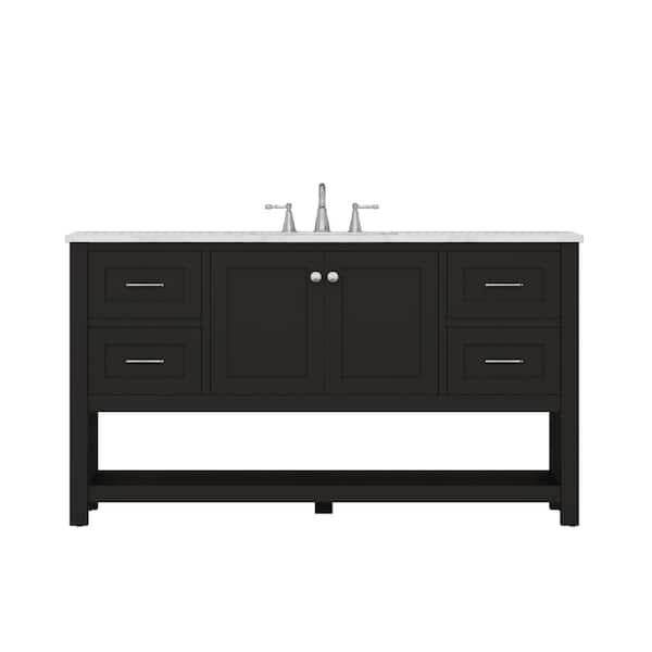 Alya Bath Wilmington 60 in. W x 34.2 in. H x 22 in. D Vanity in Espresso with Marble Vanity Top in White with White Basin