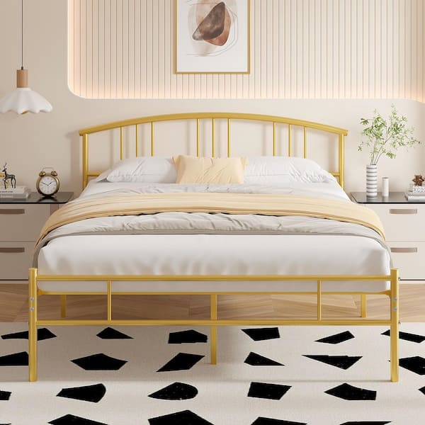 VECELO Bed Frame Gold Metal Frame Full Platform Bed with Under Bed Storage