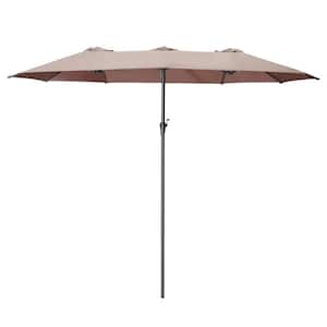 15 ft. 3 Top Patio Outdoor Market Umbrella with Crank in Coffee