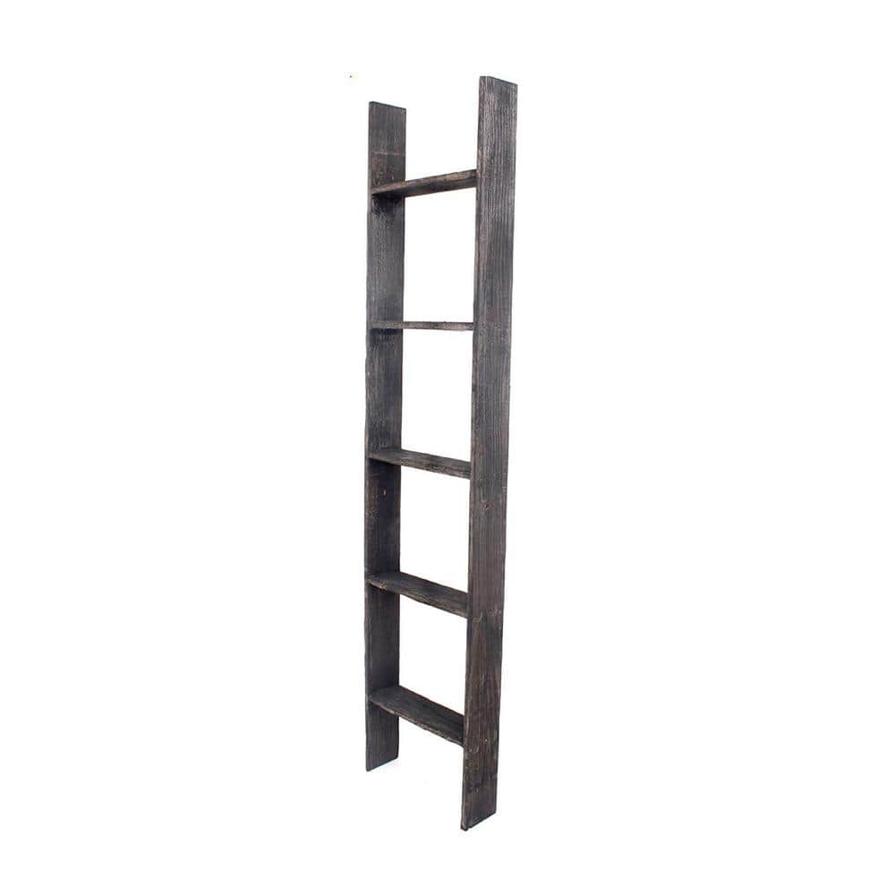 Rustic Charm 5ft Reclaimed Wood Decorative Ladder in Smoky Black