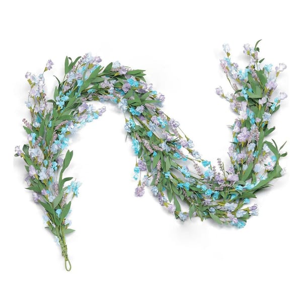 Unbranded 6 ft. Blue Artificial Mixed Flower Garland for Home Wedding Arch Porch Stair Backdrop Year Round Decor