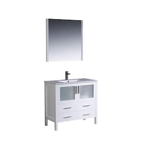 Torino 36 in. Vanity in White with Ceramic Vanity Top in White with White Basin and Mirror (Faucet Not Included)