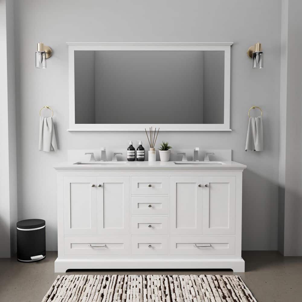 Dukes 60 in. W x 22 in. D White Double Bath Vanity, White Quartz Top, and 58 in. Mirror price history on PriceWatchPro