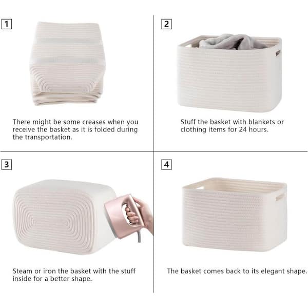 White 13 in. x 7.8 in. Cotton Decorative Basket (Set of 4) YA8MLC