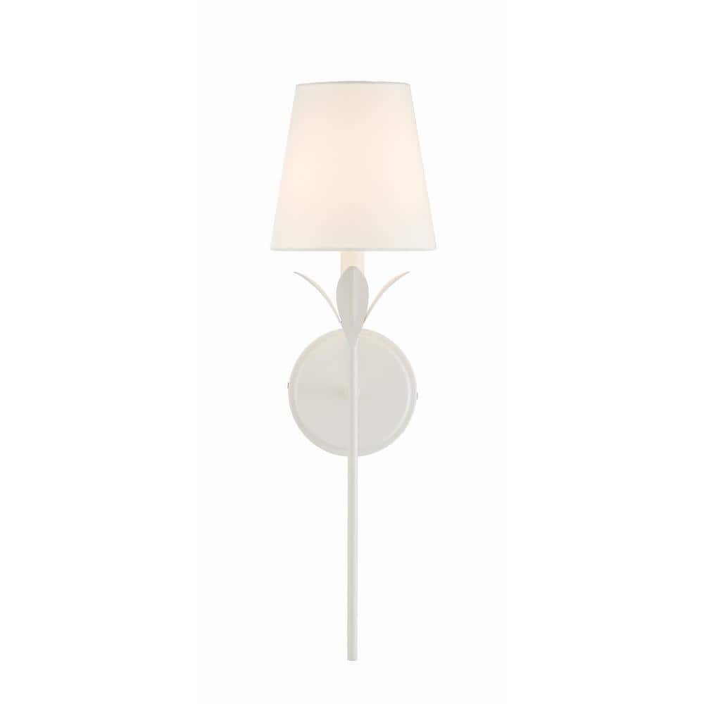 Matte White Steel Sconce with Silk Shade