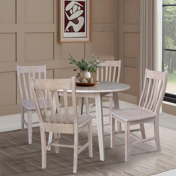 5-Piece Aurora Washed Gray Taupe 42 in. Drop-leaf Top, 4-Leg Dining Table and Gladys Chair Set Seats 4
