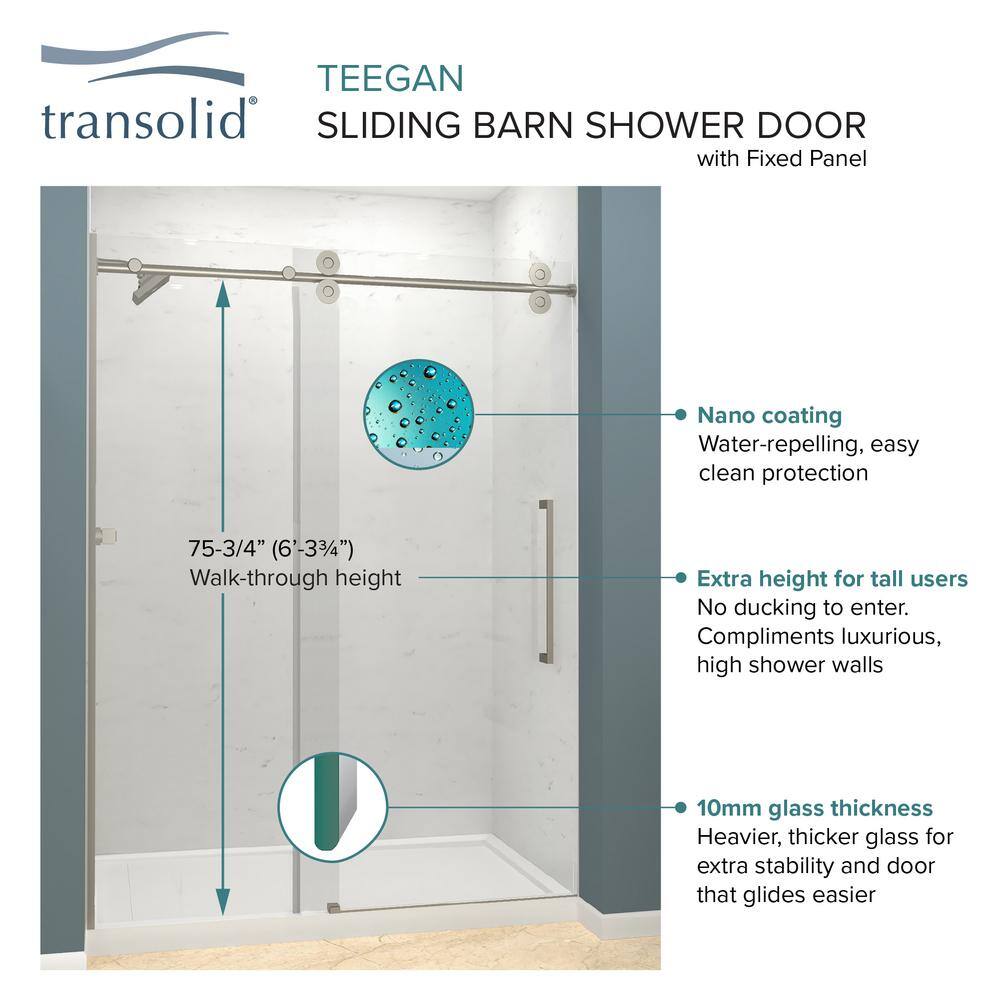 Teegan 59" x 80" Clear Glass Semi-Frameless Sliding Shower Door