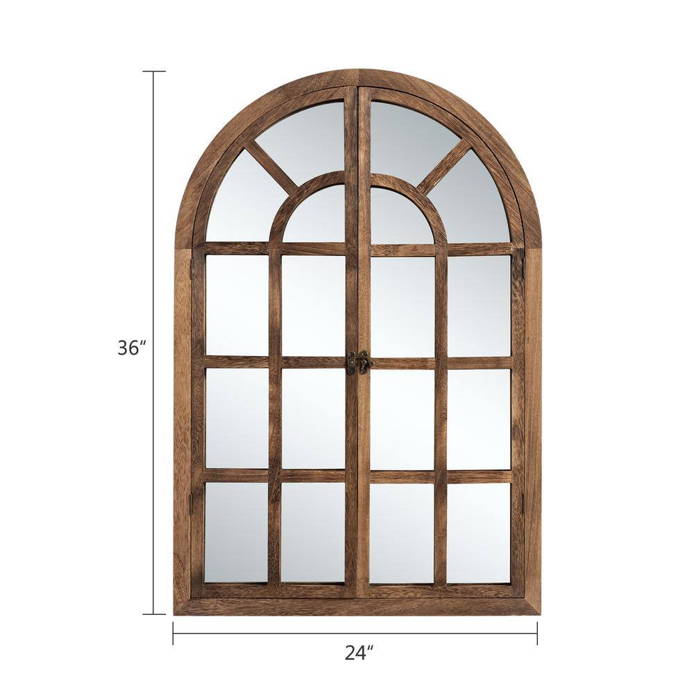 Charcoal Wood Arched Windowpane Decorative Wall Mirror