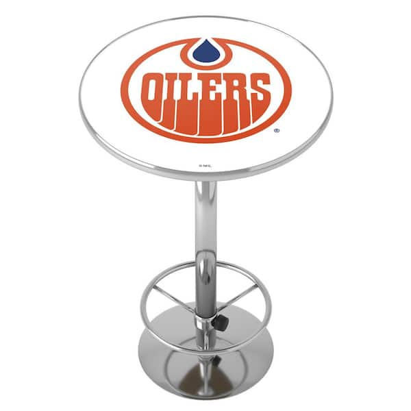 Unbranded Edmonton Oilers Vintage 27 in. Chrome Round Table Top with Adjustable Foot Rest